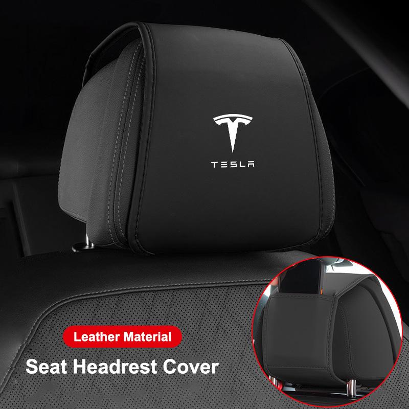 DWWDT1 Leather Car Interior Seat Headrest Cover Protector Pad For Tesla Model 3 Model Y Model X Model S P100D P85D 200 Auto Accessories