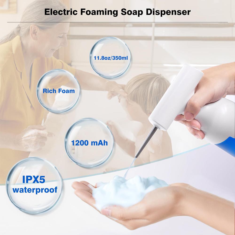 Электрический дозатор мыла, перезаряжаемый распылитель пены с 2 насадками, настенное крепление, многоразовый пенопласт