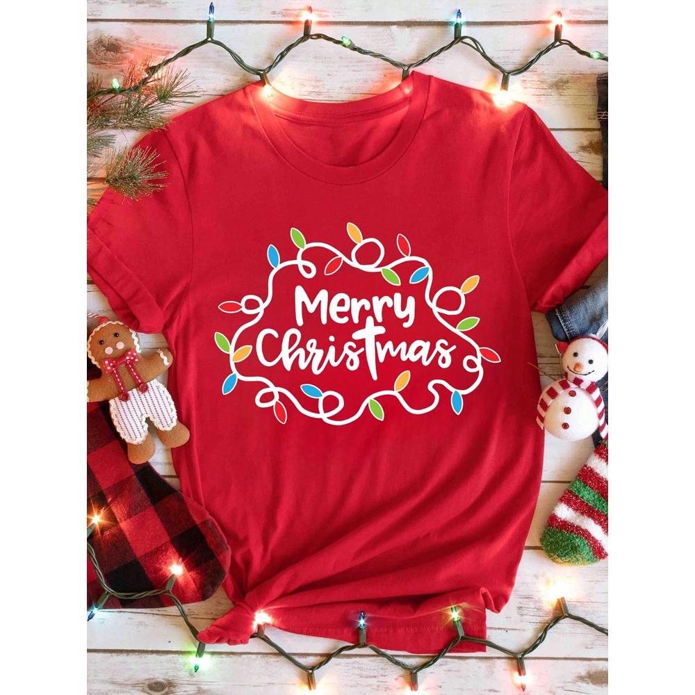 Casual Christmas Claus T-Shirt for Women Loose Round Neck Short Sleeve Tops