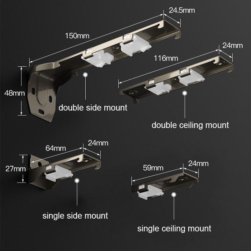 2.6mm Thickened Curtain Track Single Double Rod Curved Straight Rail Ceiling Side Mount Silent Pulley Home Decor Customize Size