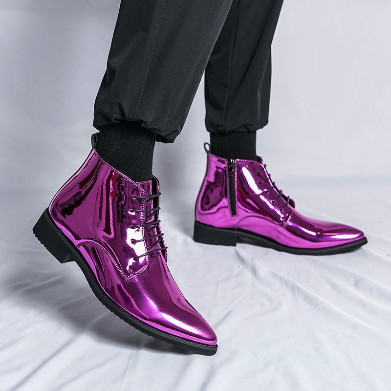 Роскошные блестящие остроносые мужские туфли для вечеринки, модные высокие свадебные туфли для мужчин 2024 года, элегантные мужские туфли из лакированной кожи