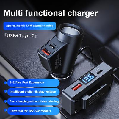 Адаптер автомобильного зарядного устройства QC3.0+PD TypeC Универсальная быстрая зарядка Многофункциональное автомобильное зарядное устройство с цифровым дисплеем Зарядка USB Зарядное устройство USB