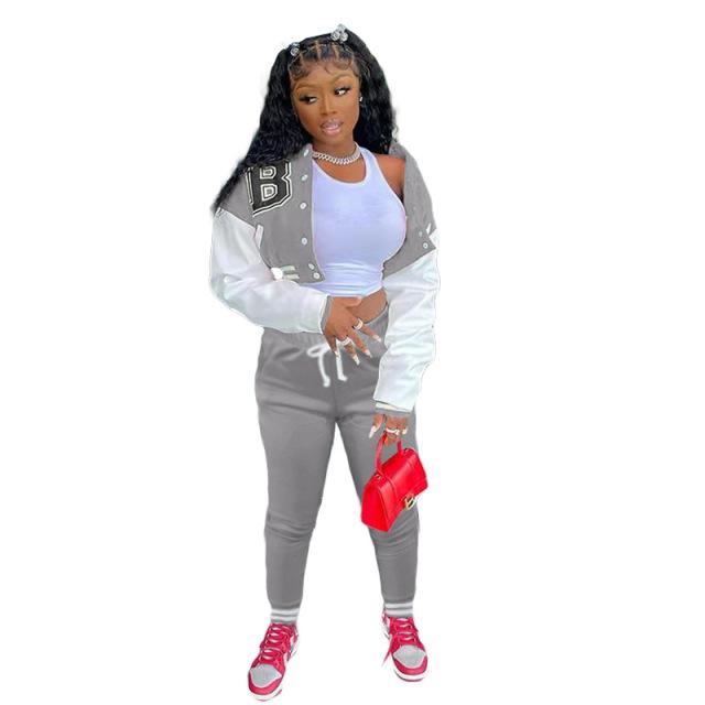 Adogirl повседневный бейсбольный комплект из двух предметов, осенний женский спортивный костюм, топ с длинными рукавами + узкие брюки, одинаковые наряды, уличная одежда