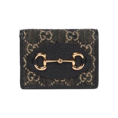 Черный джинсовый бифолд-кошелек Gucci 1955 Horsebit из GG Supreme с золотой фурнитурой для унисекс, роскошный, для ежедневного использования