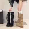 Sweet Dream Cheng Fat Mm Thick Legs Big Tube Circumference Brown Fringed Knight Boots High Heels But Knee Long Tube Suede Piled Boots