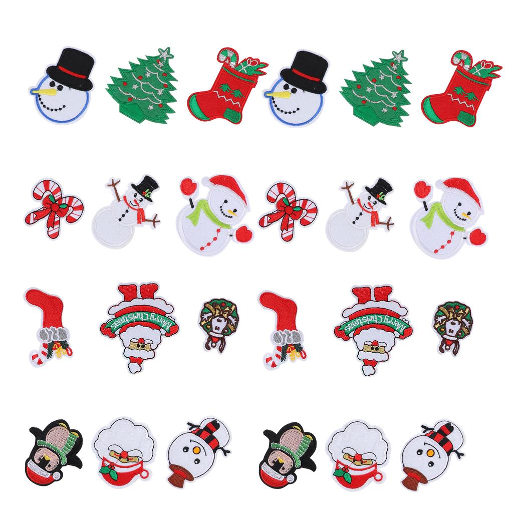 24Pcs Christmas Patches Embroidery Cloth Stickers Santa Claus Snowman DIY Ironing Patch