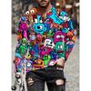 Colorful Little Monster Pattern T-Shirt For Men Fun Mysterious 3D Printed Tees Casual Long Sleeves Unisex T Shirts O-Neck Tops