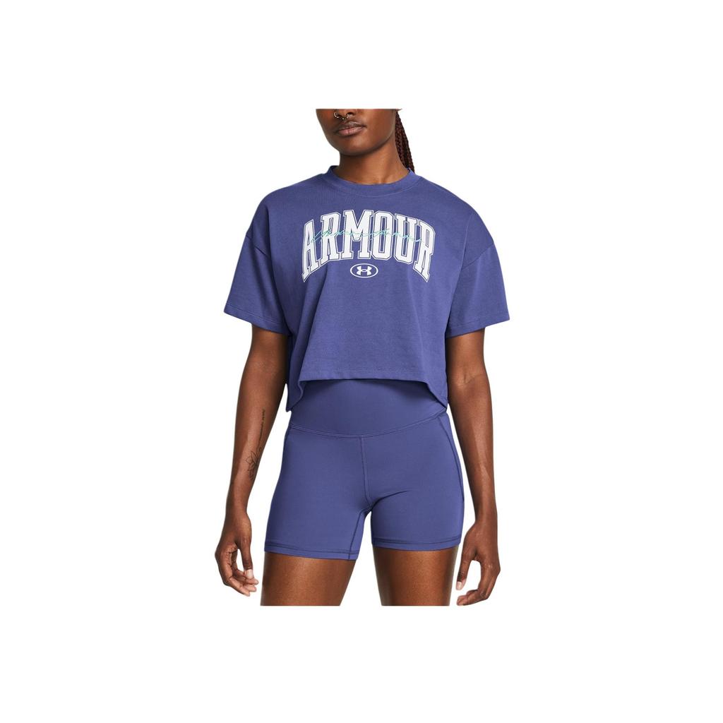 Under Armour Футболка с круглым вырезом и буквенным принтом, с заниженной линией плеч, коротким рукавом, женская футболка, звездно-фиолетовая 1383050-561