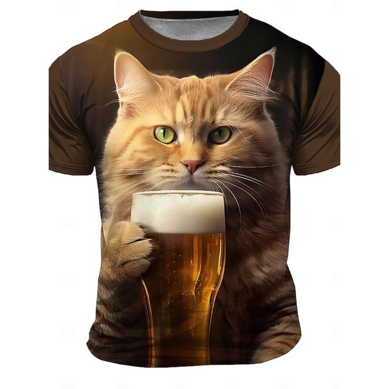 Мужская забавная футболка с изображением кошки и акулы, топы с 3D-принтом, короткий рукав, круглый вырез, футболки с изображением животных, новые футболки больших размеров, одежда