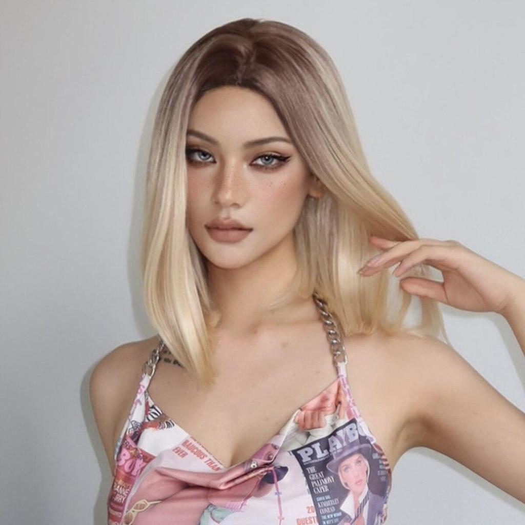 EASIHAIR Платиновый блондин Ombre, прямые короткие парики боб, синтетические натуральные парики для женщин, косплей, вечерние, термостойкое волокно