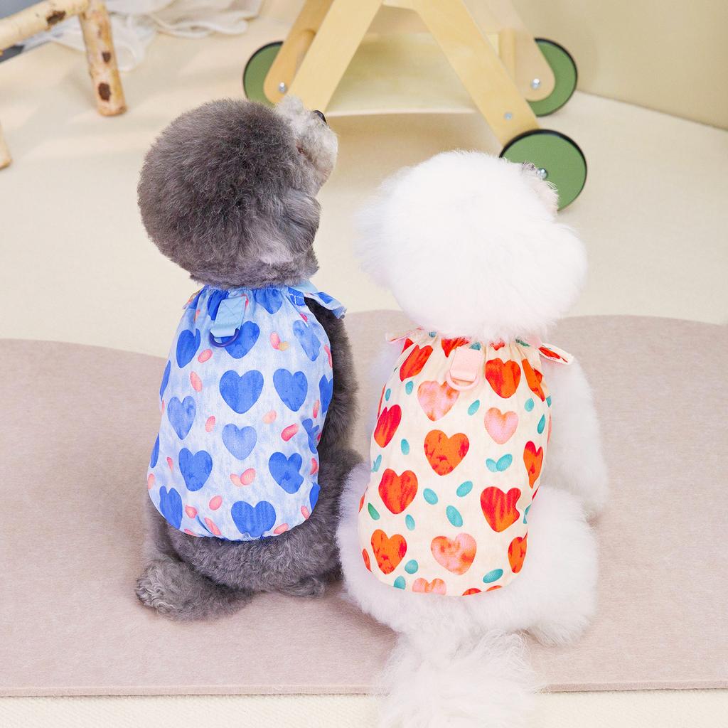 Pet Clothes Spring and Summer Dog Princess Style Polyester Peach Heart Shirt Teddy Sweet Cool Style Vest Skirt Pet Skirt