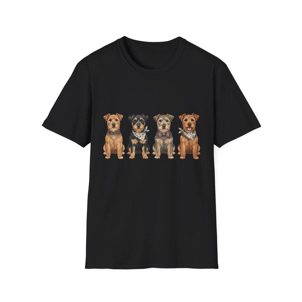 Dog Pack Vintage Illustrated Watercolor Black Tee Cute Graphic T-Shirt