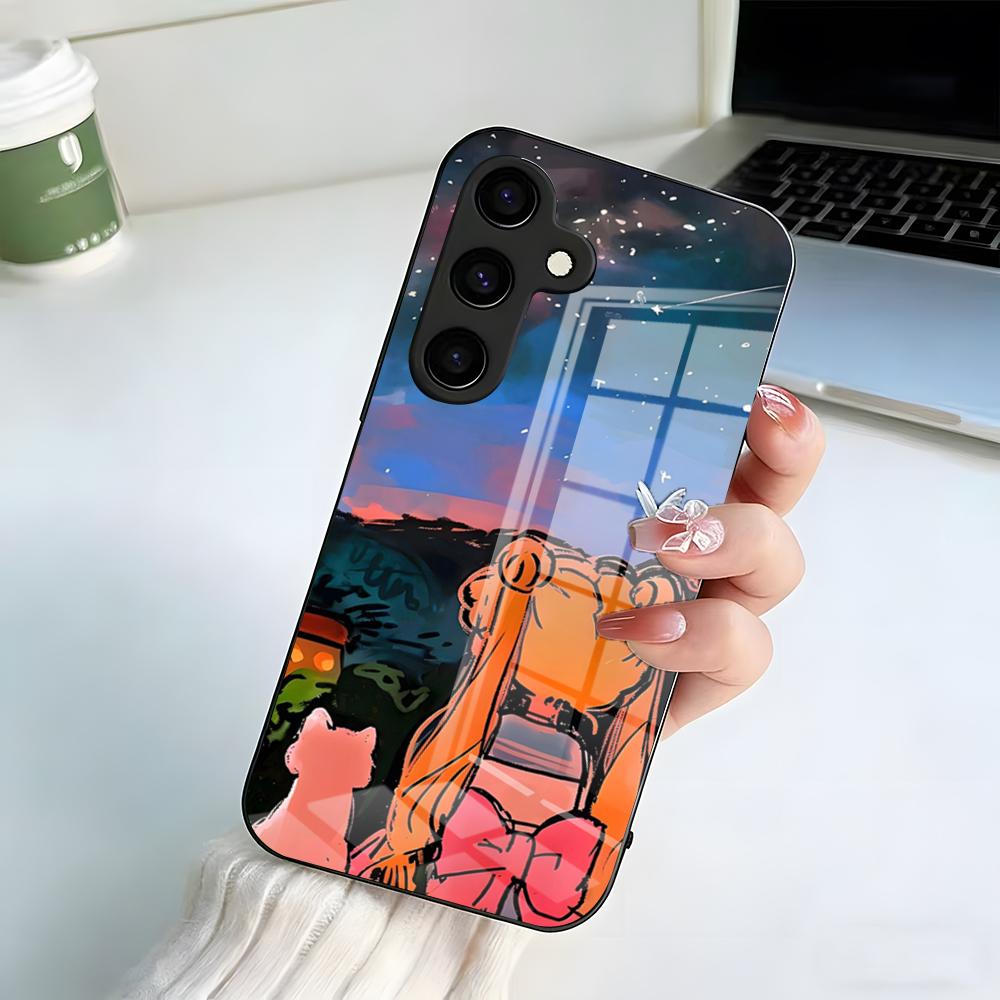 Anime S-Sailor Moon Phone Case For Samsung A25 A13 A33 5G A54 A36 A35 A56 A52 A14 Shockproof Glass Cover