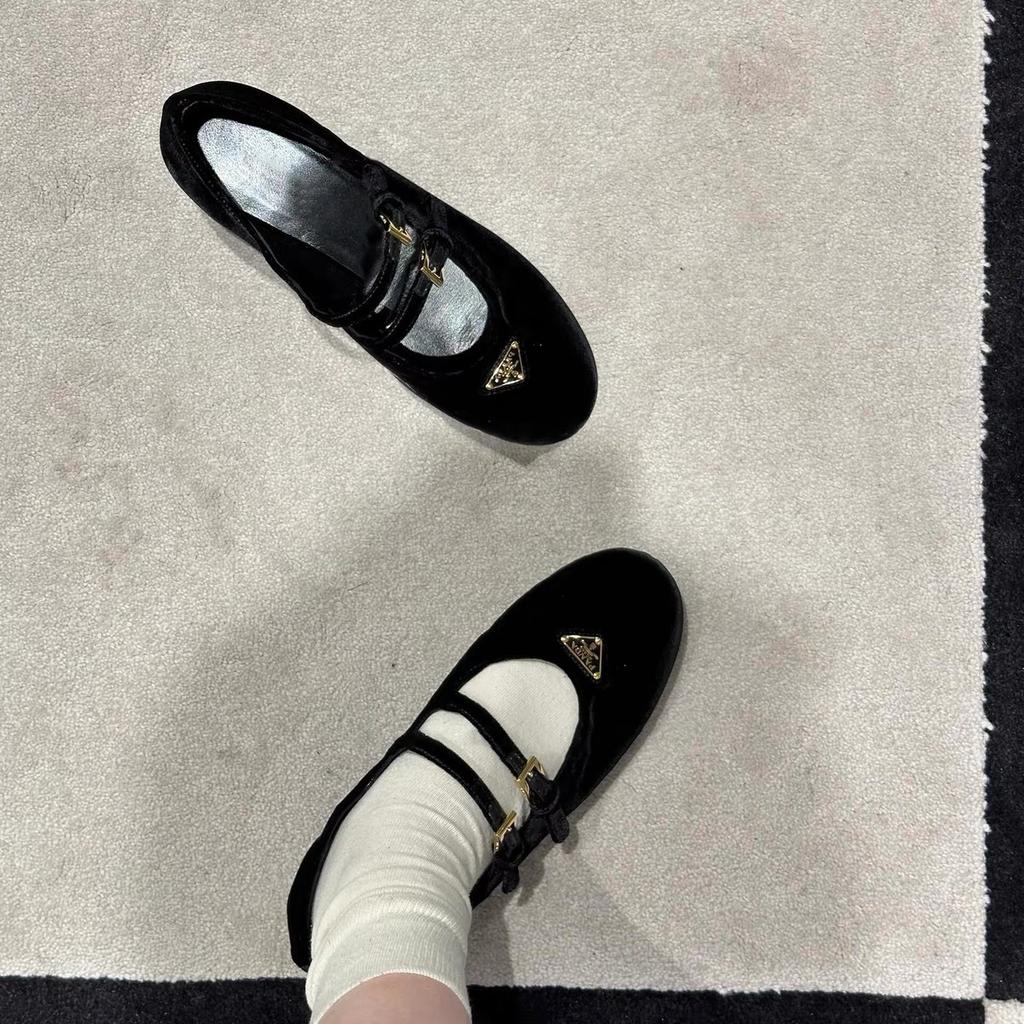 Retro Triangular Buckle Leather Mary Jane Single Shoes Women's One-word Buckle Flats Soft-soled Ladyshoes Small Leather Shoes