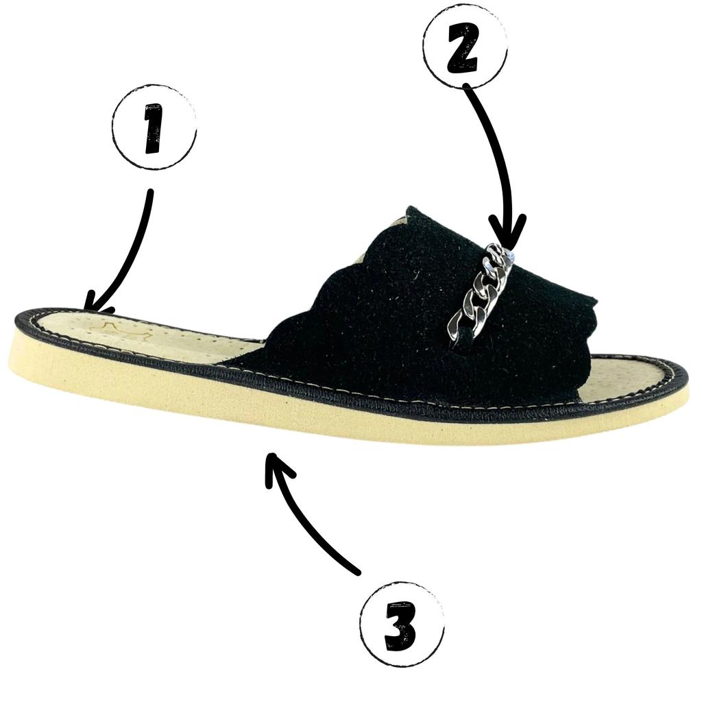 Black women's suede leather slippers, velvet house slippers 41