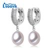LSOOYH Fashion Cubic Zirconia Wedding Luxury Hoop Earrings Women Natural Freshwater Pearl Earrings