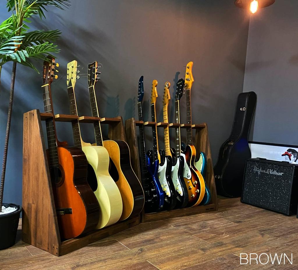 WOODWORKS Made in Japan Guitar Stand for Electric Holder Guitar, 3-piece (Brown)