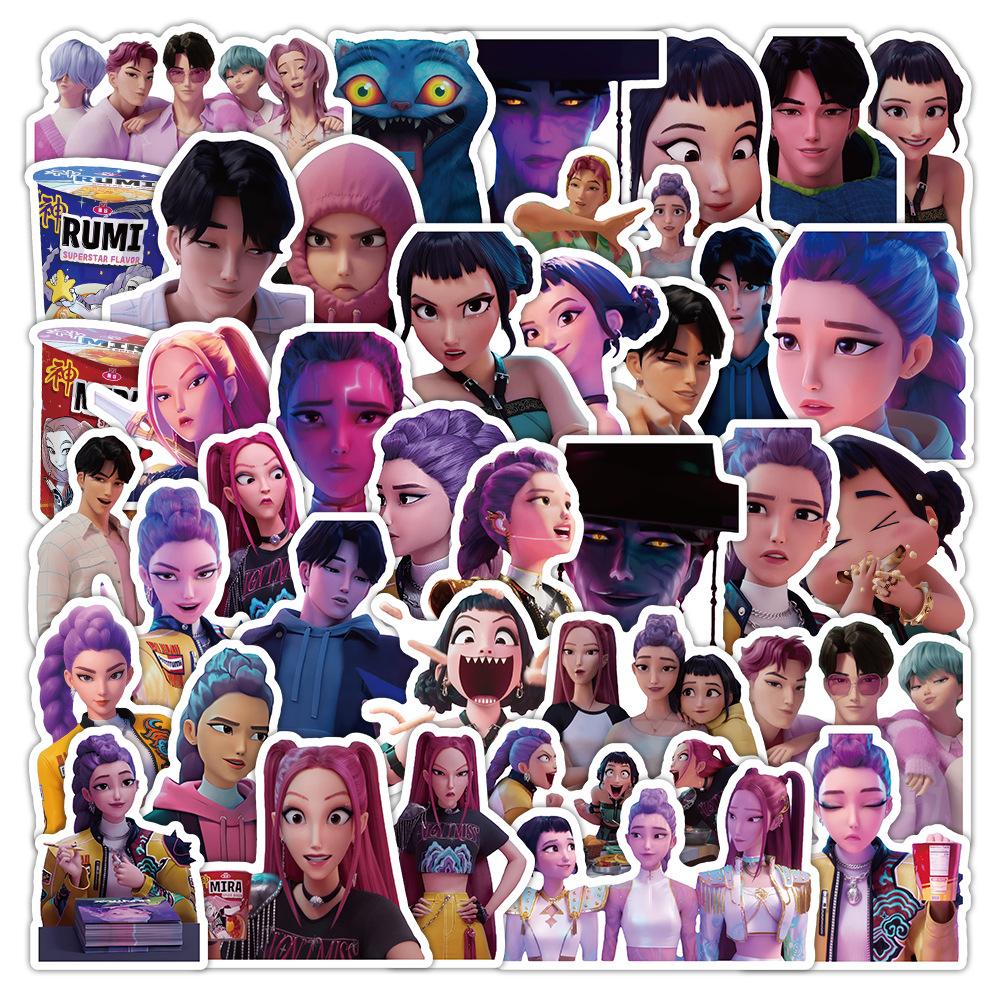 50 New Cross-border Kpop Demon Hunters Stickers for Personalized Graffiti Decoration of Mobile Phone Water Cups and Waterproof Stickers