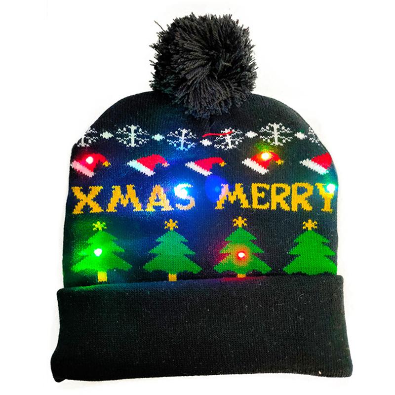 Lovely Snowman ElK Christmas Hat LED Caps New Year Xmas Hairball Home Decorations for Women and Men ARI