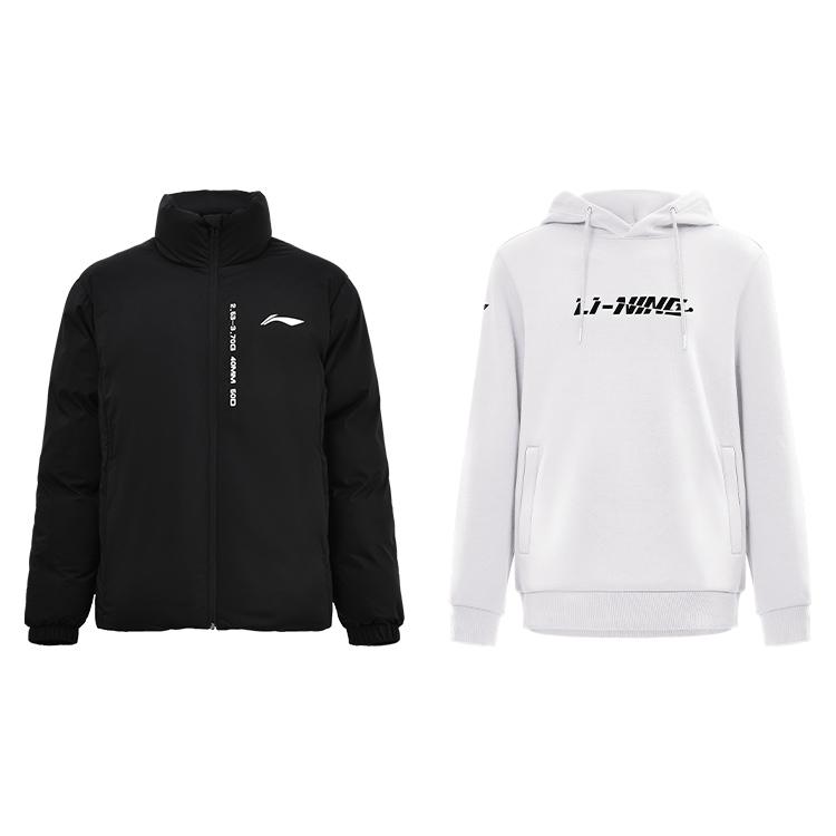 Li-Ning Универсальная молодежная унисекс толстовка с капюшоном, теплая, с плюшем, воротником-стойкой, толстая куртка, повседневный спортивный костюм, унисекс толстовка AJMU219+AWDUG83-2
