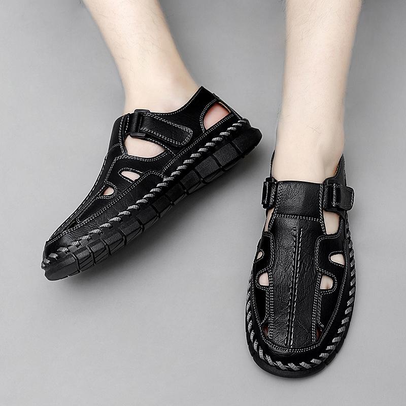 Мужские сандалии больших размеров ручной работы Кожаные пляжные сандалии