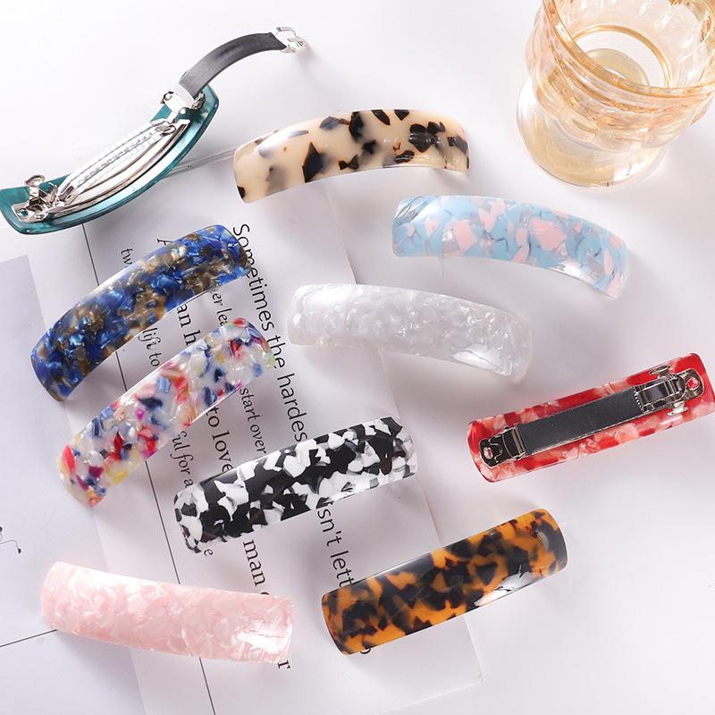 Korean Trendy Acetate Plaid Hair Clip - Colorful Curved Design for Bangs