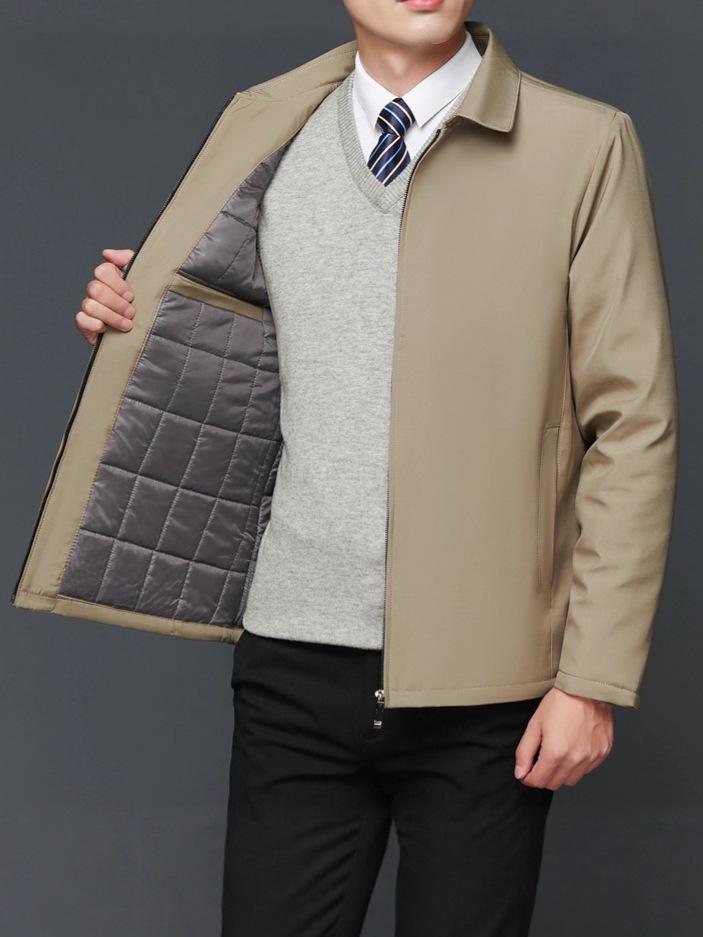 Men's Winter Casual Lapel Cotton Jacket - Middle-aged & Elderly, Thickened Fashionable Dad Coat, Business Style