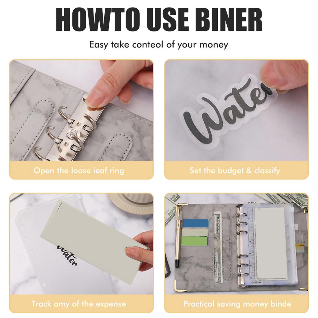 A6 PU Leather Budget Binder A6 Notebook Binder for Budgeting Money Saving Folder Marble Pattern Corner Protector Light