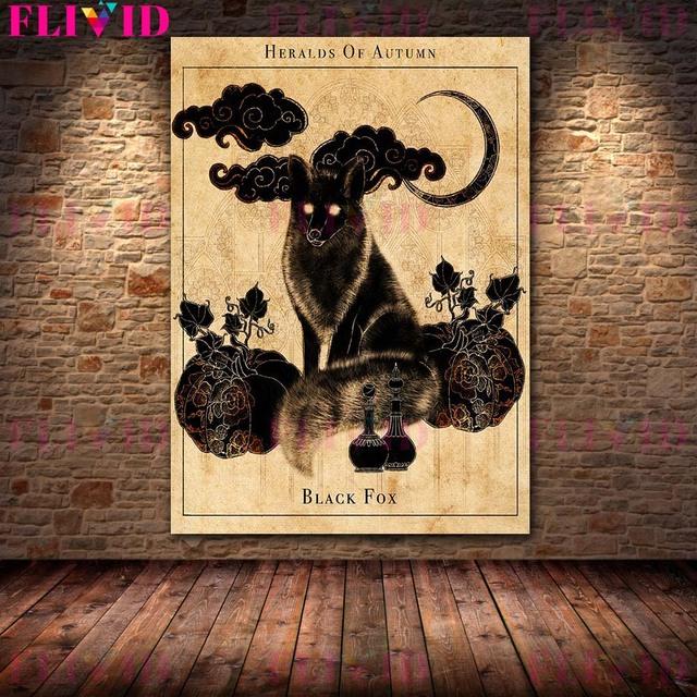 Дом-призрак и черная магия, ретро, ​​настенная живопись, холст, картина, вороны и черная луна, волшебство, поклонение, художественный постер