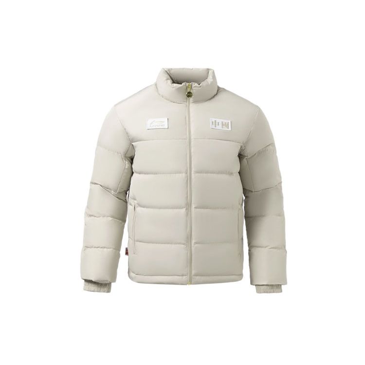 Li Ning Sports Trend Series Embroidered Logo Stand Collar Warm Down Jacket Winter Men Outerwear White AYMR455-2