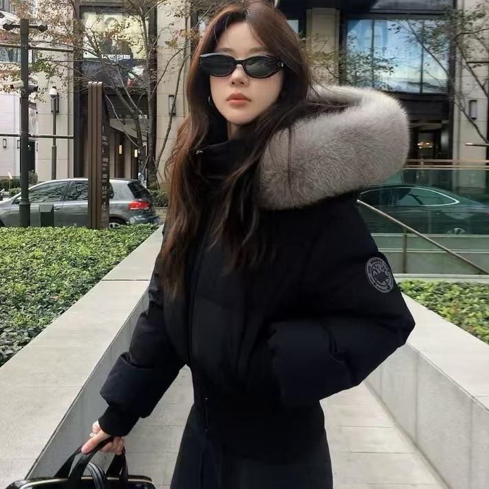 Winter new women's fashion big fur collar plush thickened hooded cotton coat short cotton coat