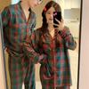 Korean-Style Autumn/Winter Color Block Plaid Cozy Home Wear Set for Couples