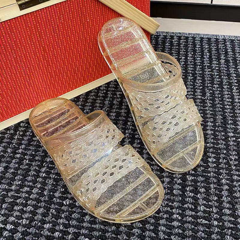 Women's Transparent Crystal Flat Sole Slippers Summer New Open Toe Soft Sole Non Slip Anti Odor Home Slippers Bathroom Slippers