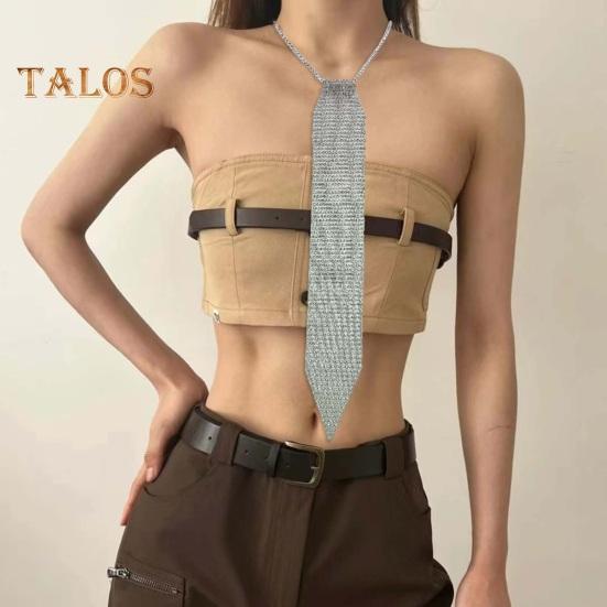 Sparkling Neck Tie Shiny Rhinestones Flat Mesh Style Metal Neck Straps Bling Necktie Christmas Gift Tie Parties Photography Props