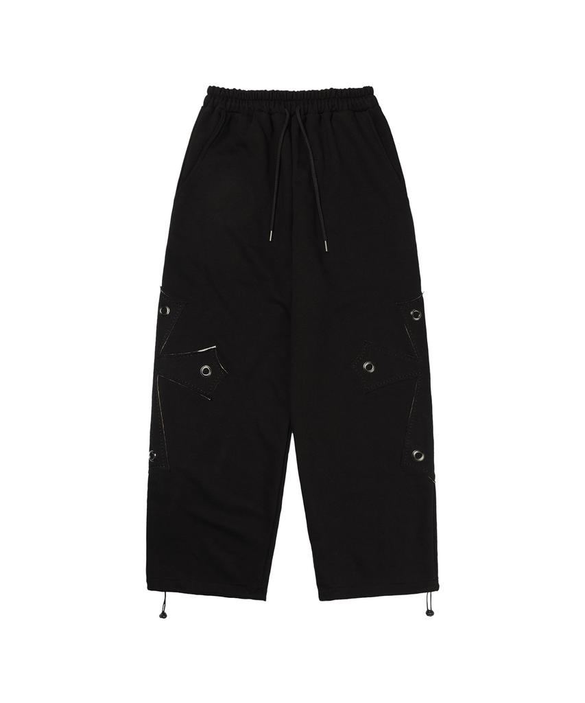 FANCY CLUB Big Cross Eyelet Sweatpants (Black) F26Qd980