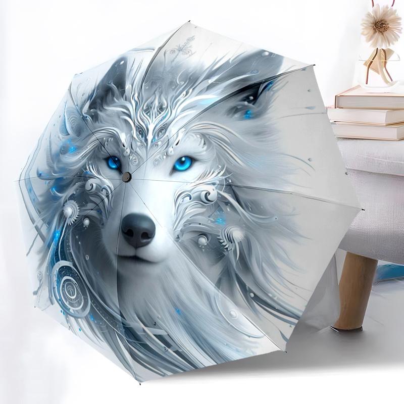 1pc Enchanted Moonlit Wolf Pattern Automatic Umbrella is Fashionable and Good-Looking, Suitable for Travel and Daily UseC029