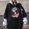 Kitsune Fox Mask Hoodie Men/Women Patchwork Sweatshirt Anime Graphic Hoody Japanese Style Pullovers Manga Printing Clothing