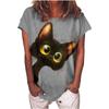 Women's Summer Cat Print T-shirt Tops Casual Round-Neck Short Sleeve Tee Tops Ladies Loose Streetwear Top Tee Plus Size