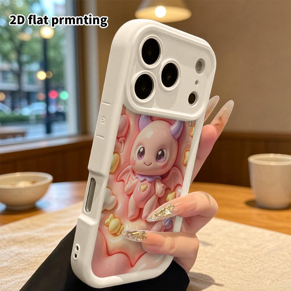 Phone case: 2D flat design suitable for iPhone 18 17 16 15 14 13 Pro protective case, pink little devil, perfect Christmas and Halloween holiday gift