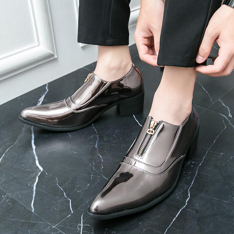 Men High Heels Gold Leather Derby Wedding Dress Dance Elevator Shoes Height Increase Tuxedo Prom Party Nightclub Shoes Plus Size