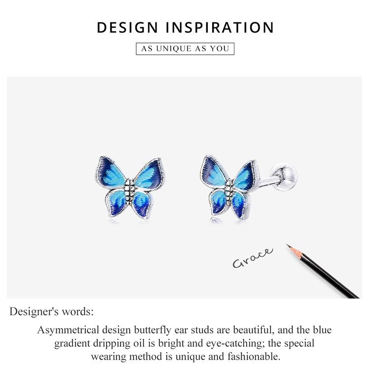 Женские серьги-кольца BAMOER из стерлингового серебра 925 пробы, яркие и красивые синие бабочки, изящные ювелирные изделия