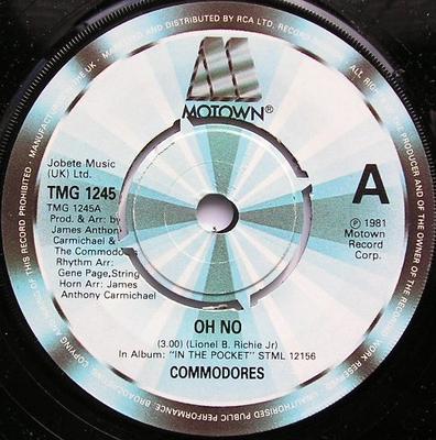 7-дюймовая пластинка COMMODORES - Oh No TMG1245 Motown 1981 UK Soul/Funk Б/у