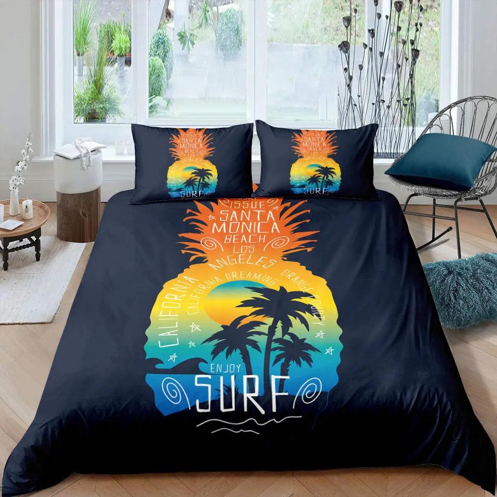 Pineapple black gold quilt cover Down quilt cover 3D digital printing kit Bedroom bedding set Three-piece set