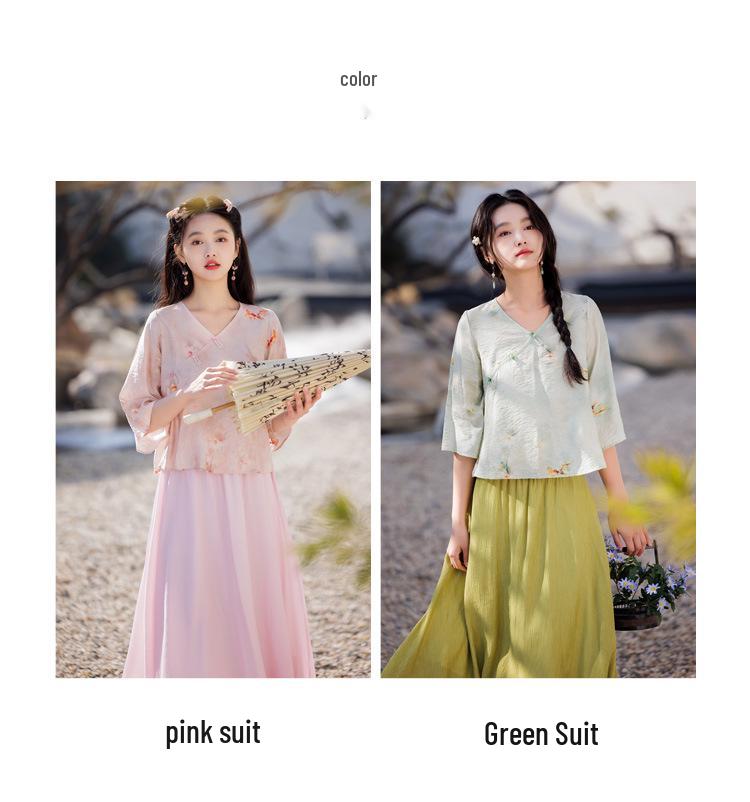 Современный китайский дзен Свободный женский ханьфу большого размера Юбка и топ