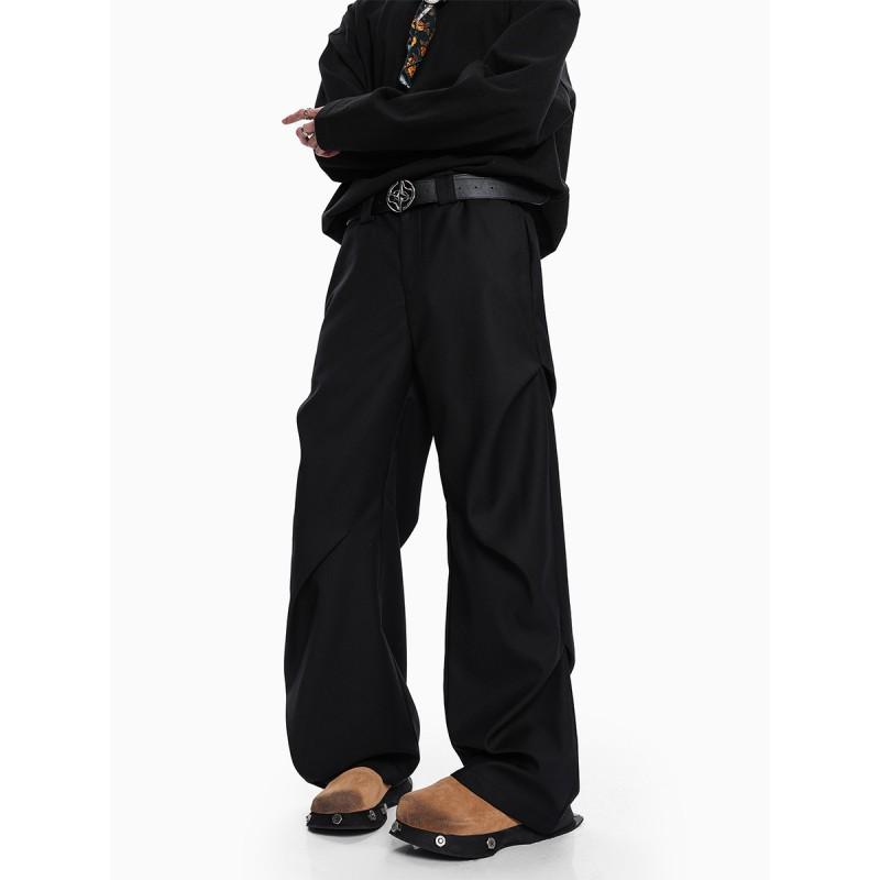 Mens Womens Cleanfit Pleated Wide Leg Trousers Straight Cut Casual Business Pants Lightweight