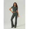 Quick-Dry Yoga Set Women: Short Sleeve Top Flared Leggings High-Waist Tummy Control Butt Lifting Seamless Bare-Skin Feel