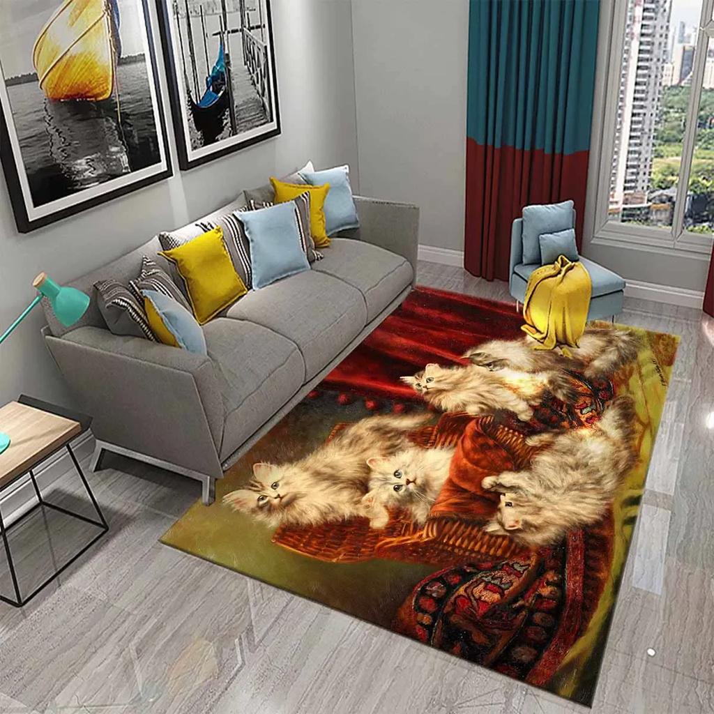 Милый Кот Масляная Живопись Ковер Ванная Комната Современный Нескользящий Дверной Коврик Кухня Дом Гостиная Спальня Смешной Декор Котика Напольный Коврик