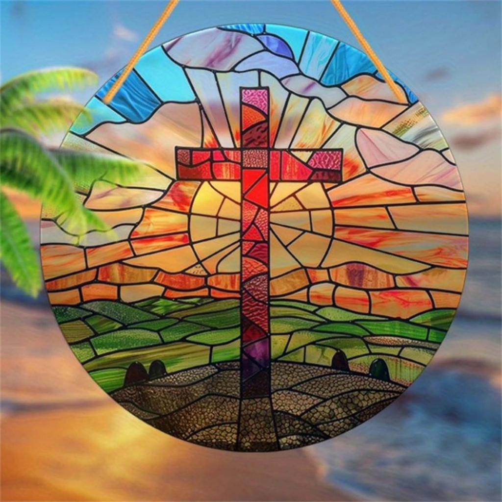 2D Handcrafted Radiant Cross Sign YouCross Hanging Stained Glass For Cross Decor For Home Decor, Religious Events, Christma
