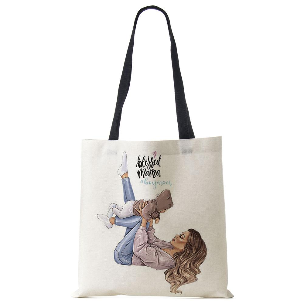 Милый мультфильм супер мама принт льняная большая сумка многоразовые сумки на плечо мама и ребенок складные женские повседневные сумки женские тканевые сумки