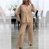 European Style Women's Knit Cardigan & Wide-Leg Pants Two-Piece Set